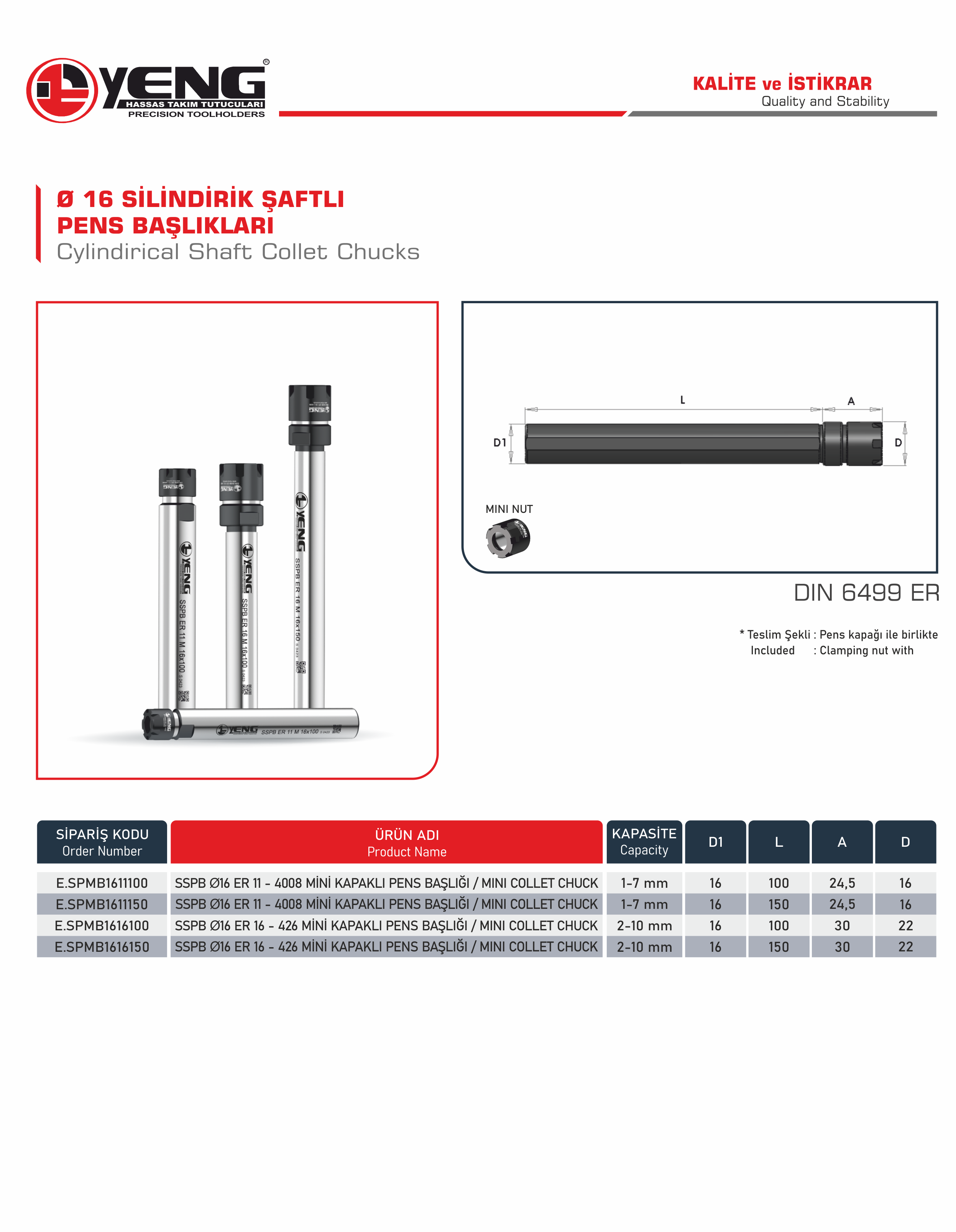 Ø16 Silindirik Şaftlı Pens Başlıklar / DIN 6499 ER