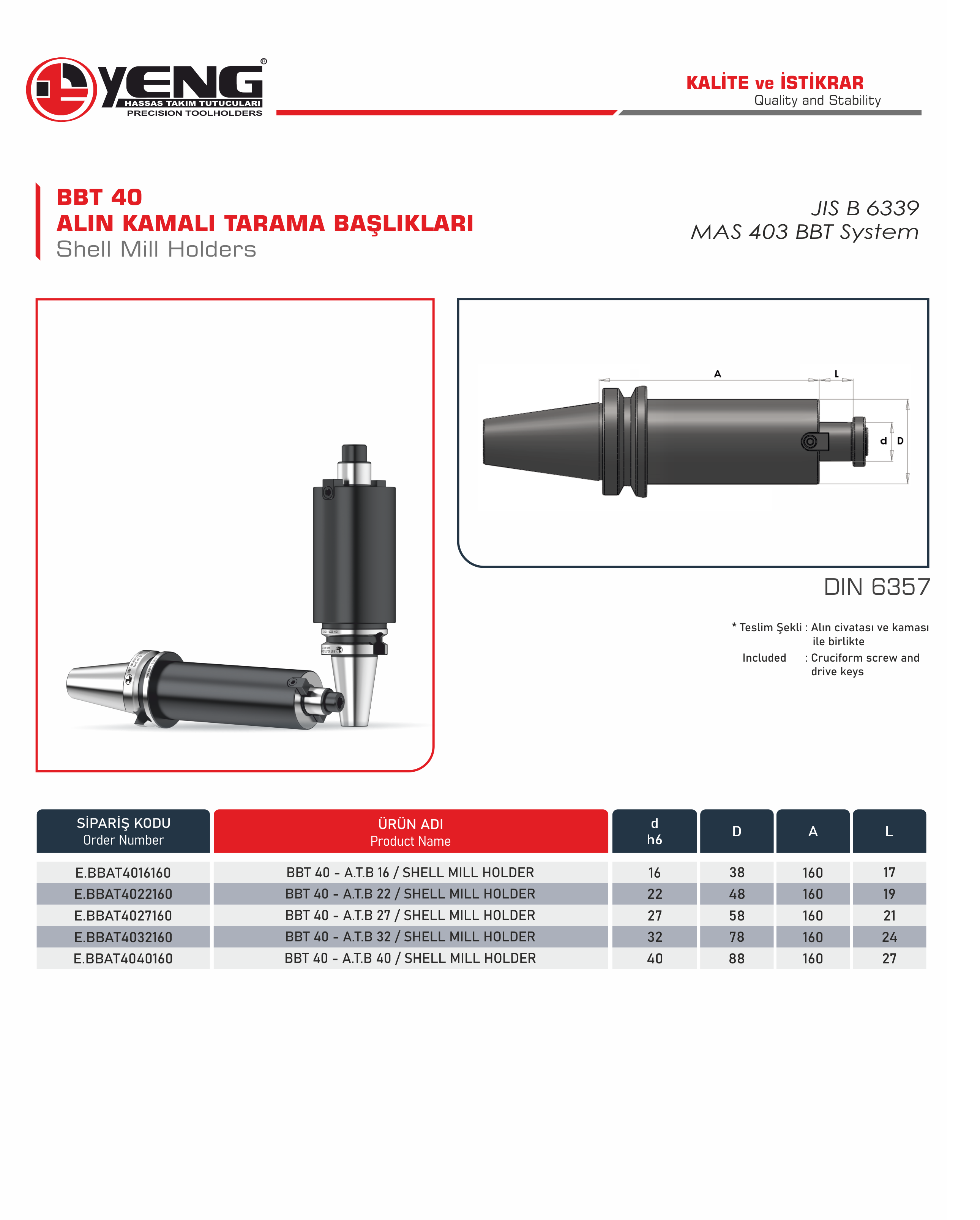 BBT 40 Alın Kamalı Tarama Başlıklar / DIN 6357 A=160