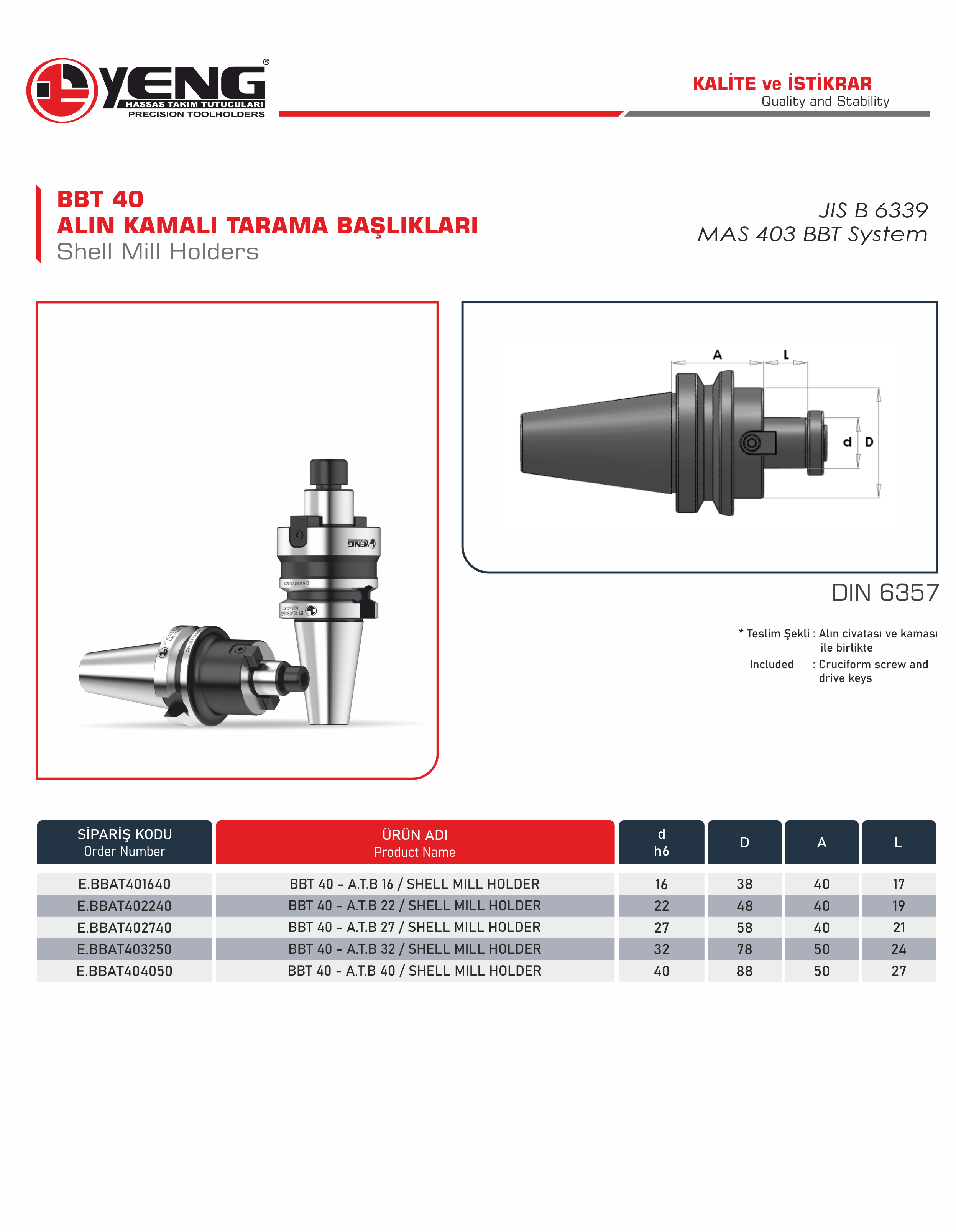 BBT 40 Alın Kamalı Tarama Başlıklar / DIN 6357