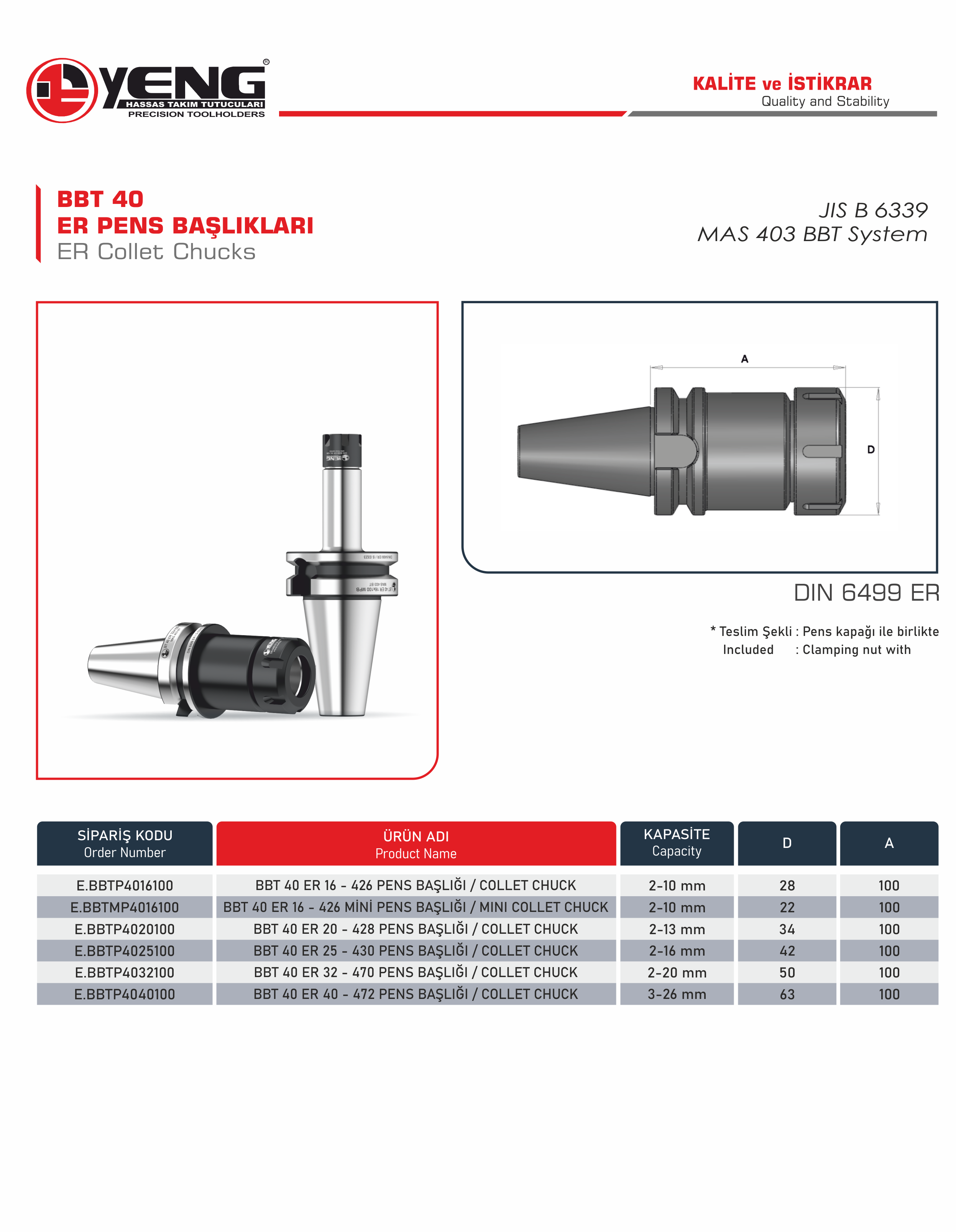 BBT 40 Pens Başlıklar / DIN 6499 ER A=100