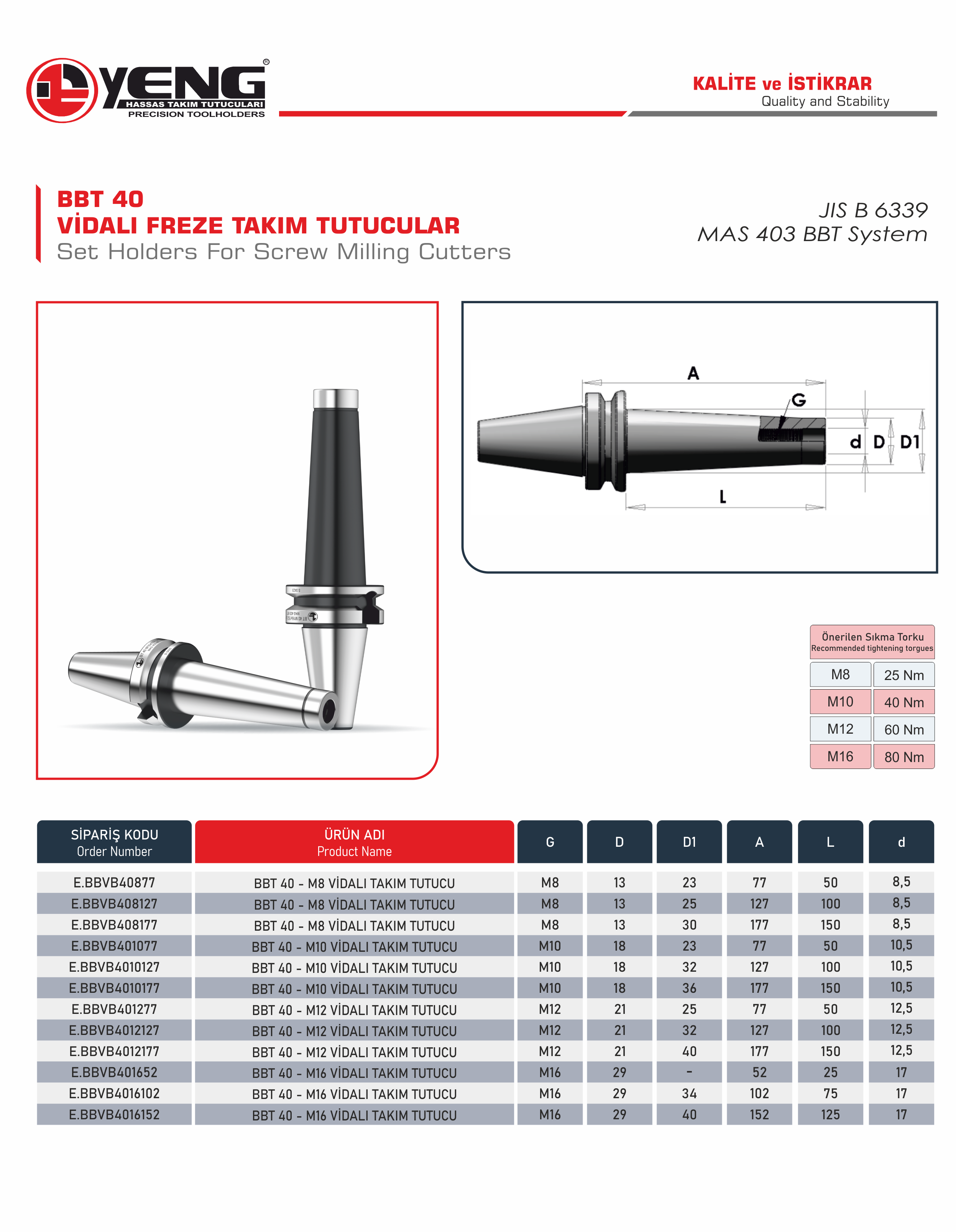 BBT 40 Vidalı Freze Takım Tutucular
