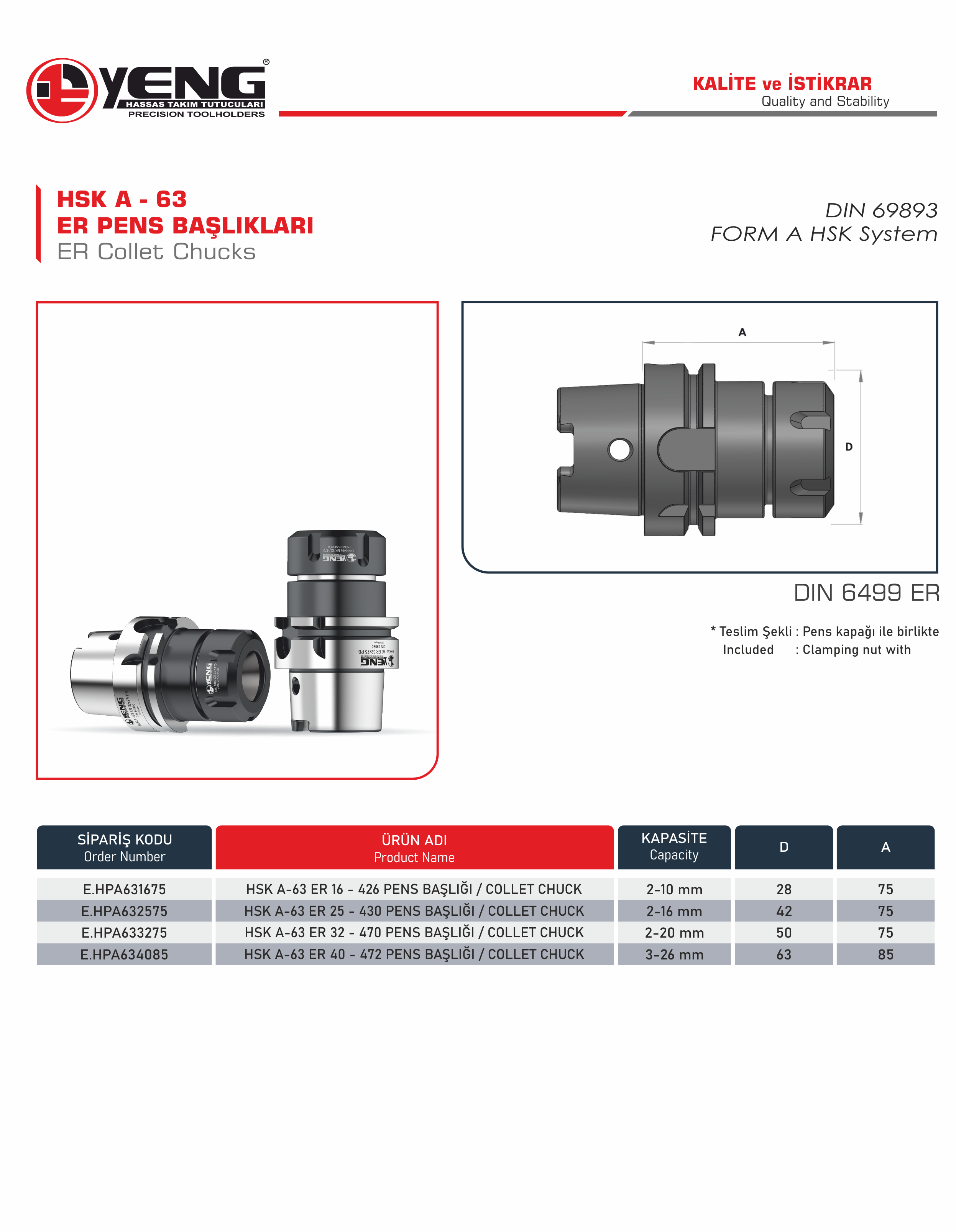 HSK A - 63 Pens Başlıklar / DIN 6499 ER