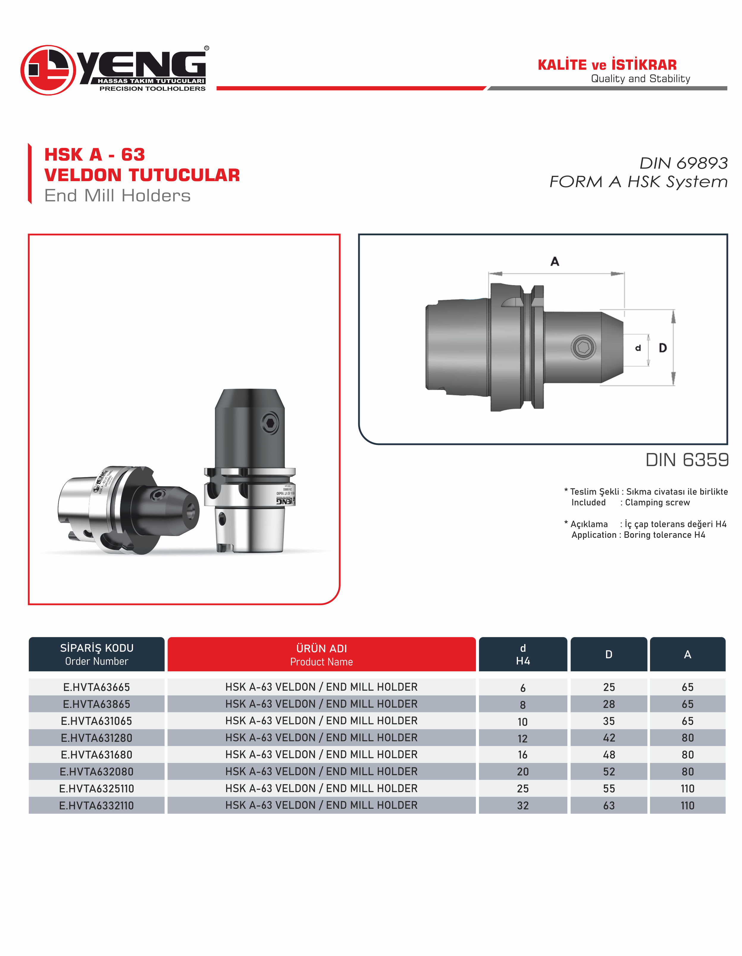 HSK A - 63 Veldon Tutucular / DIN 6359
