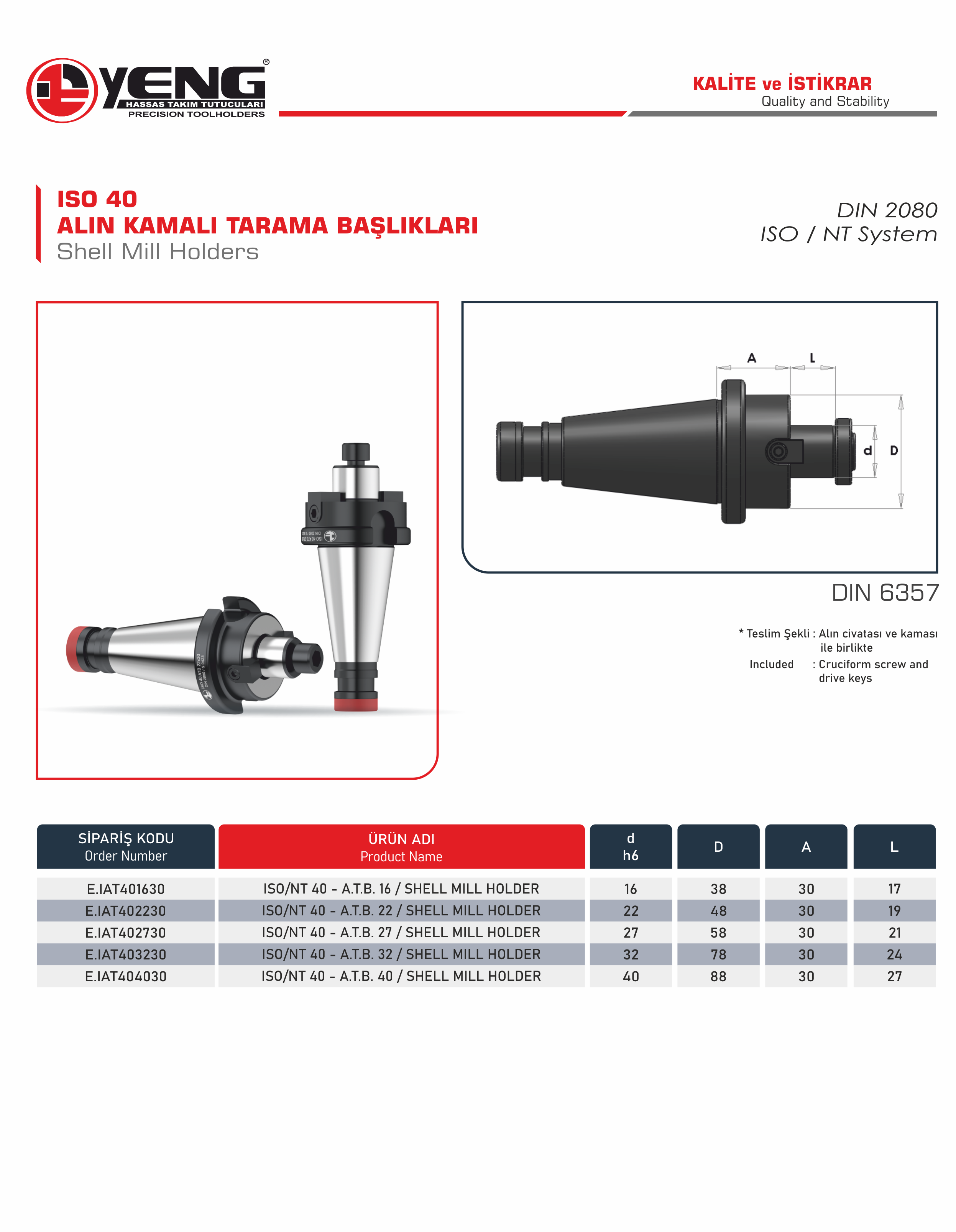 ISO 40 Alın Kamalı Tarama Başlıklar / DIN 6357
