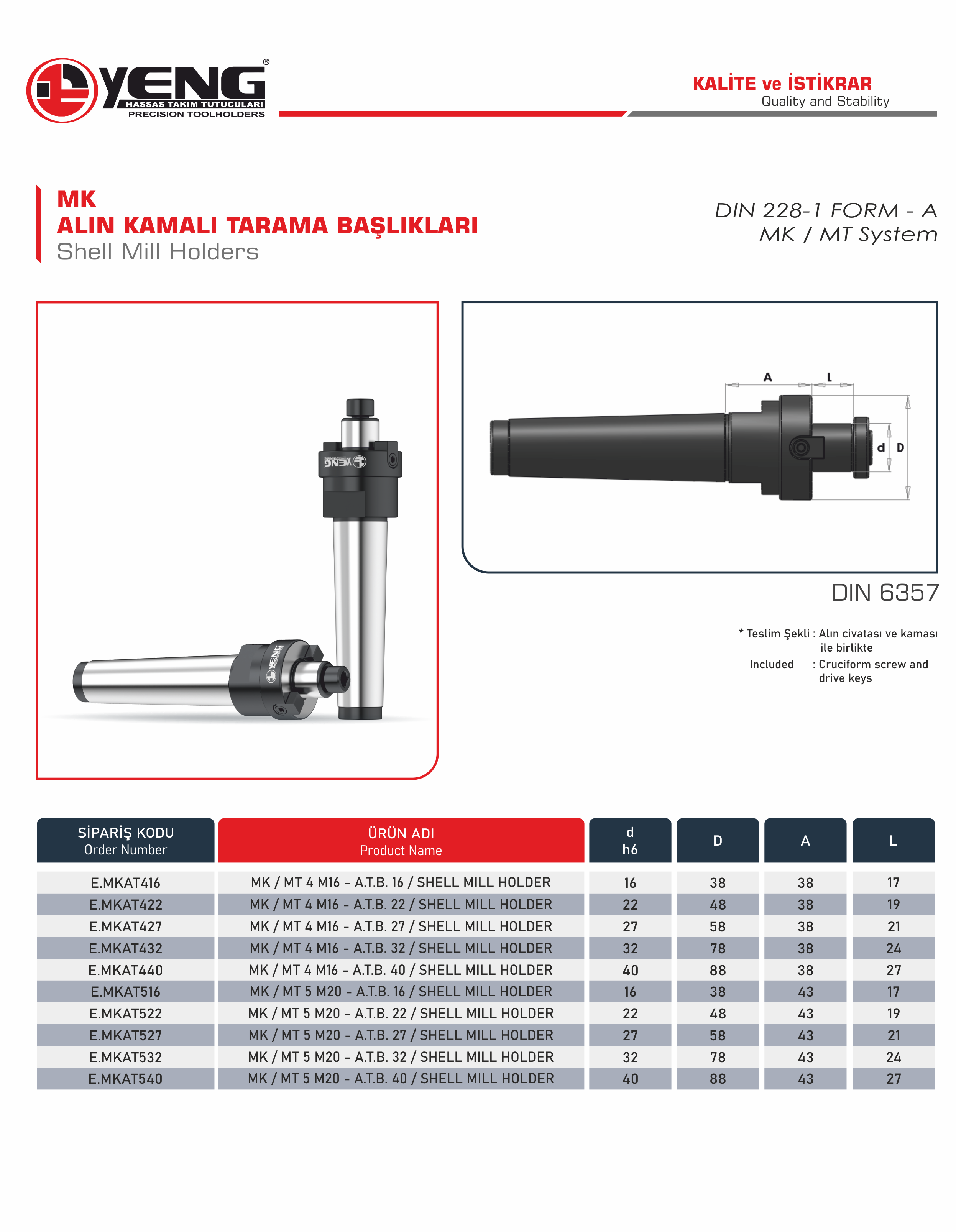 MK Form A Alın Kamalı Tarama Başlıklar / DIN 6357
