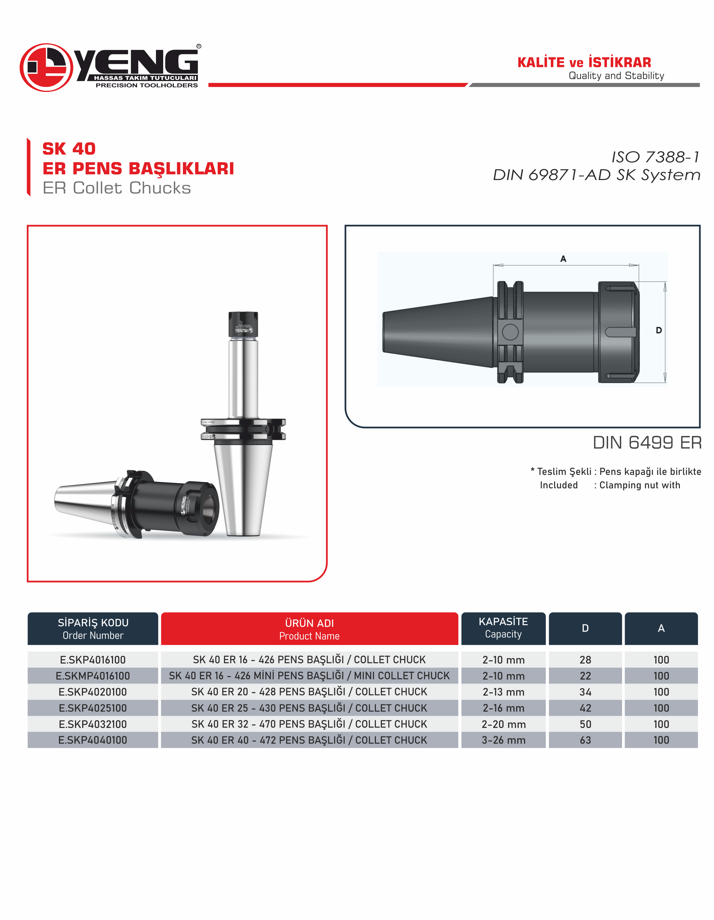SK 40 Pens Başlıklar / DIN 6499 ER A=100