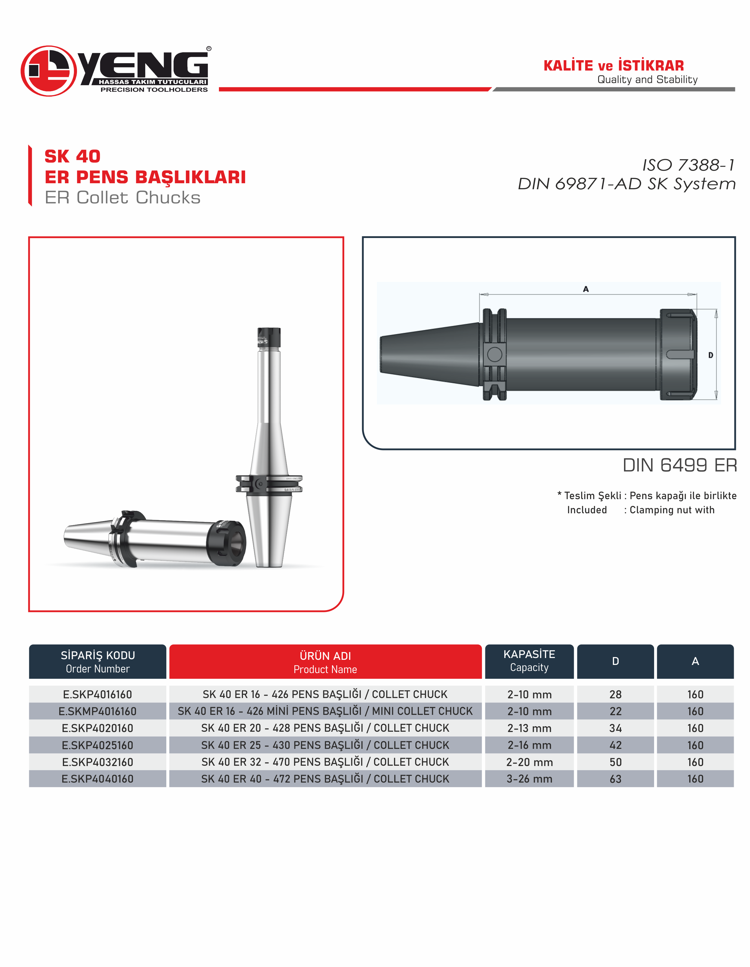 SK 40 Pens Başlıklar / DIN 6499 ER A=160