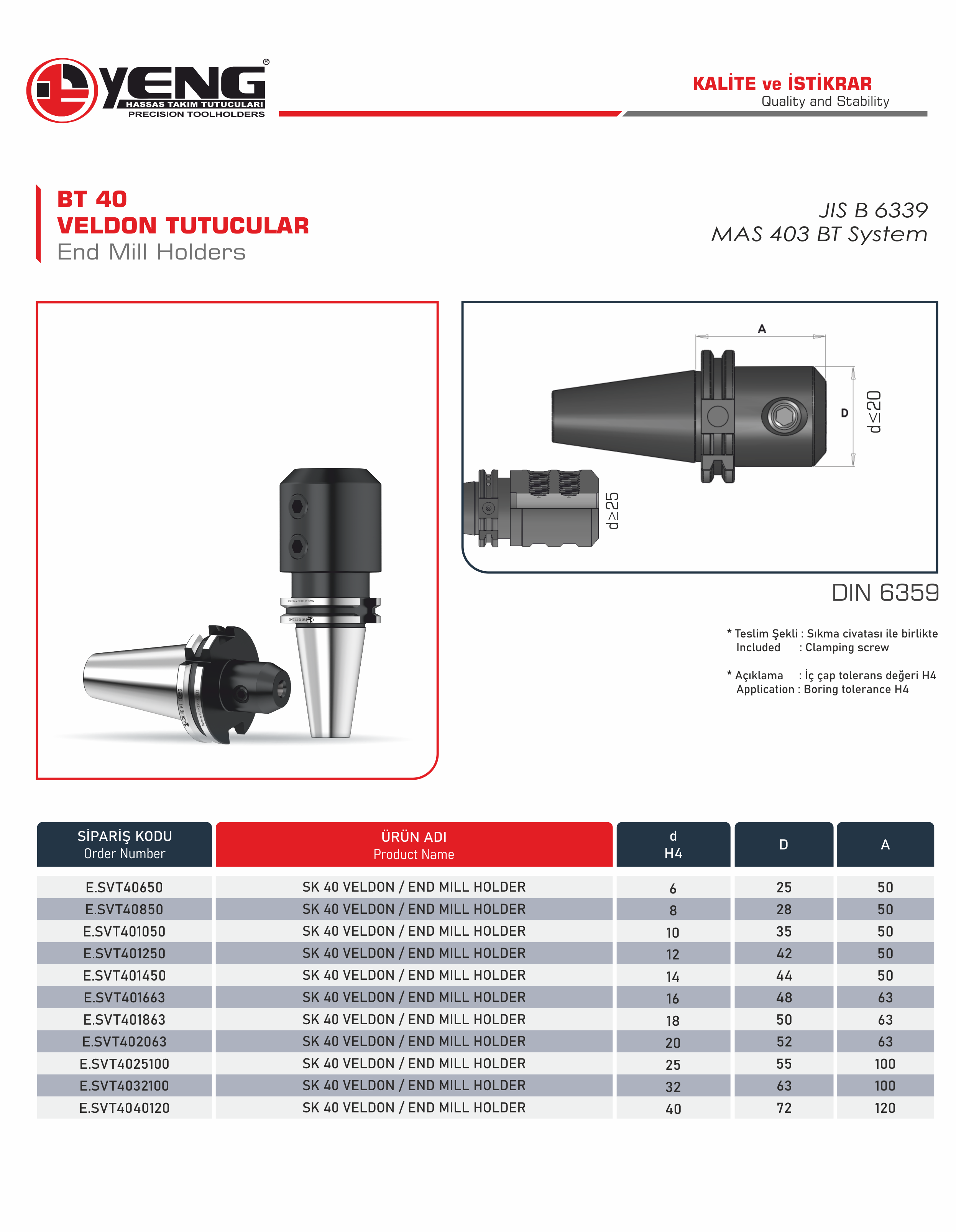 SK 40 Veldon Tutucular / DIN 6359