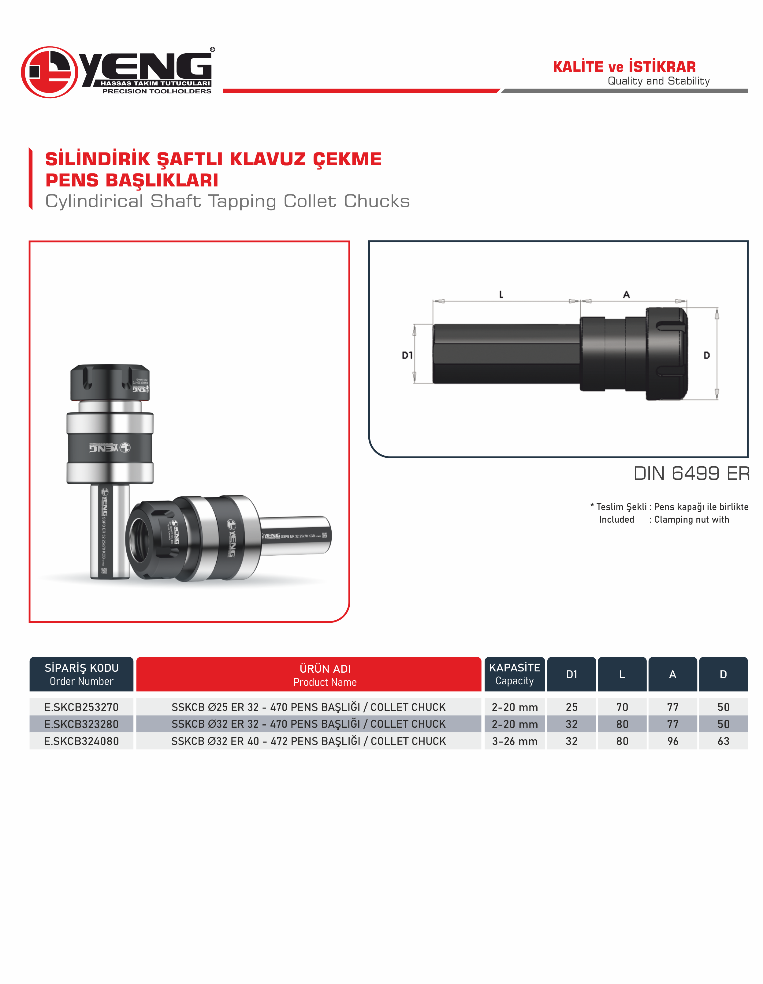 Silindirik Şaftlı Klavuz Çekme Pens Başlıklar / DIN 6499 ER